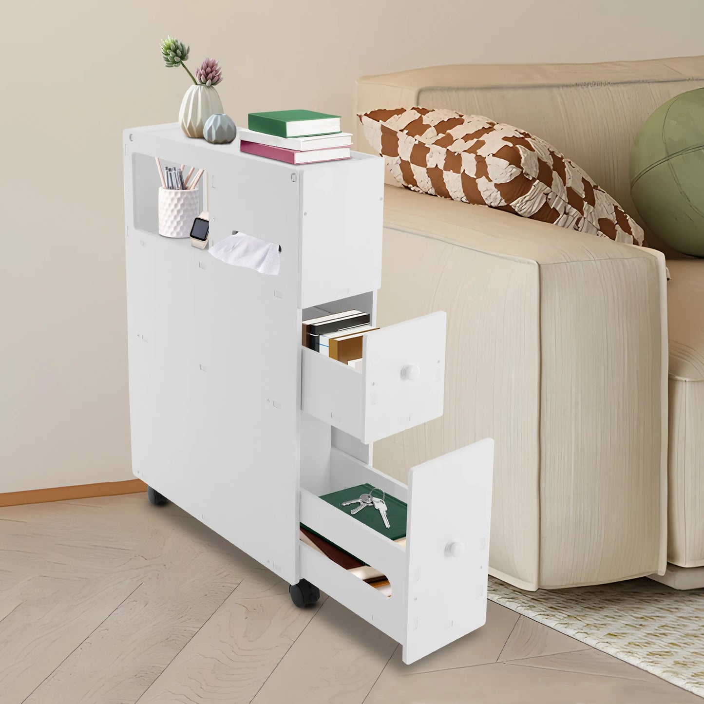 Movable Bathroom Storage Cabinet Large Capacity Narrow Floor Storage
