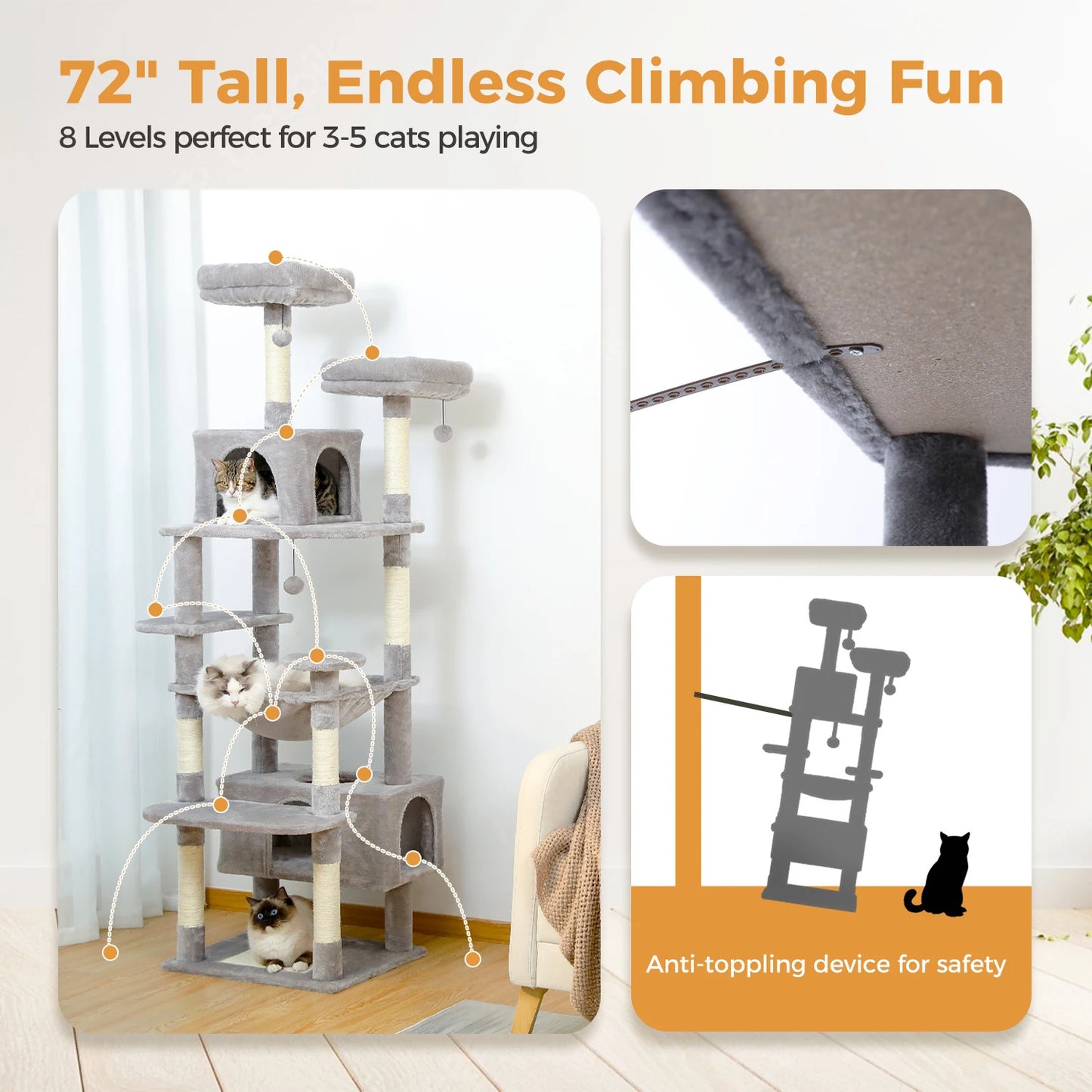 Large Cat Tree And Tower for Indoor Cats With Sisal-Covered Scratching Posts