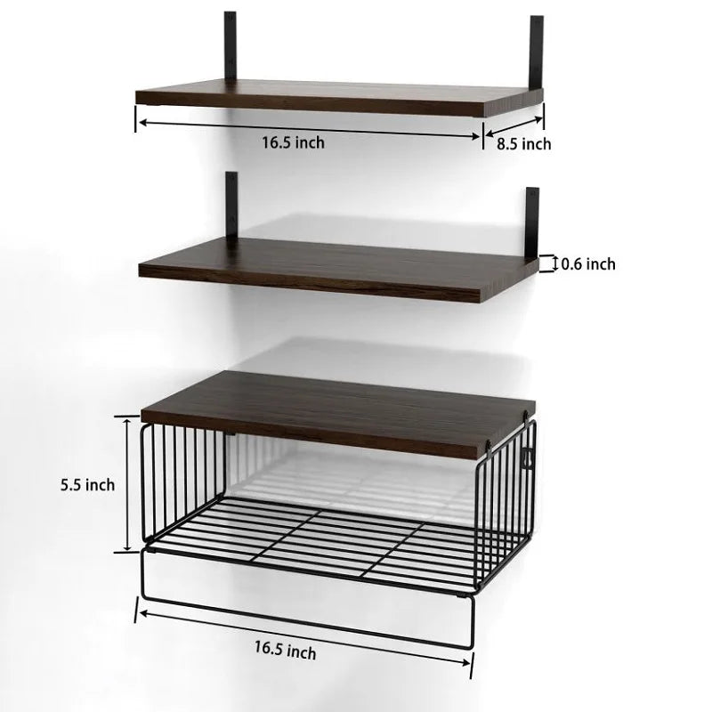Bathroom Wall Mounted Floating Shelves 3 Set Wood