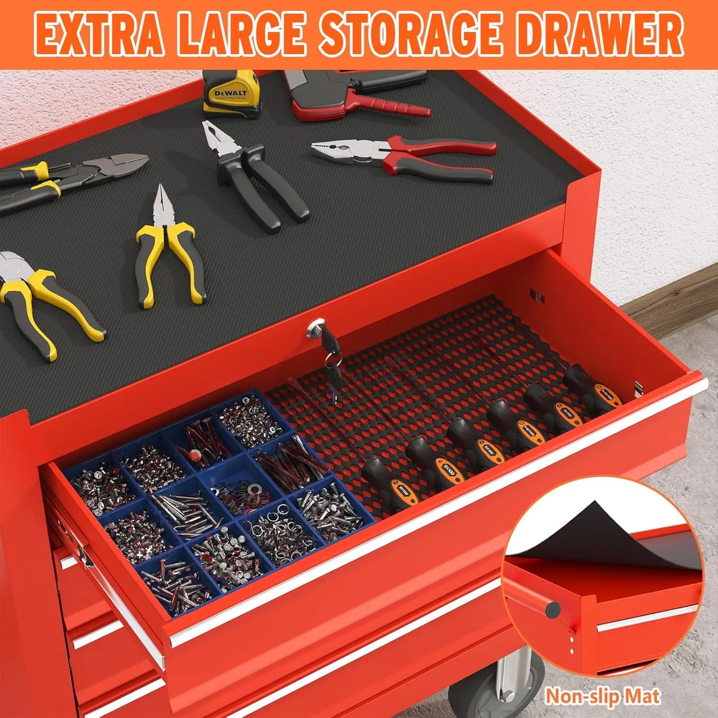 5 Drawers Tool Chest With Wheels, Large Capacity Tool Storage