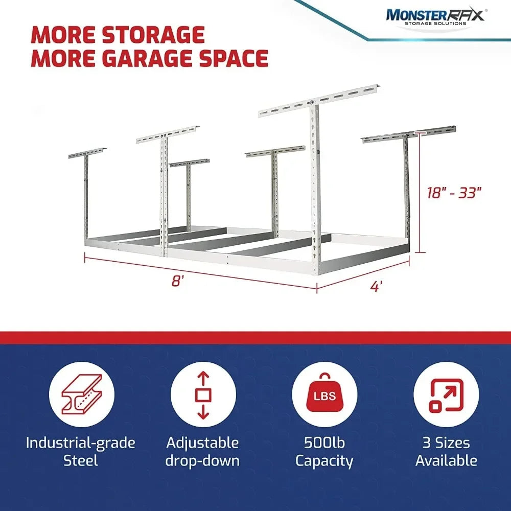 4x8 Overhead Garage Hanging Storage Rack Frame Kit Adjustable 18"-33"