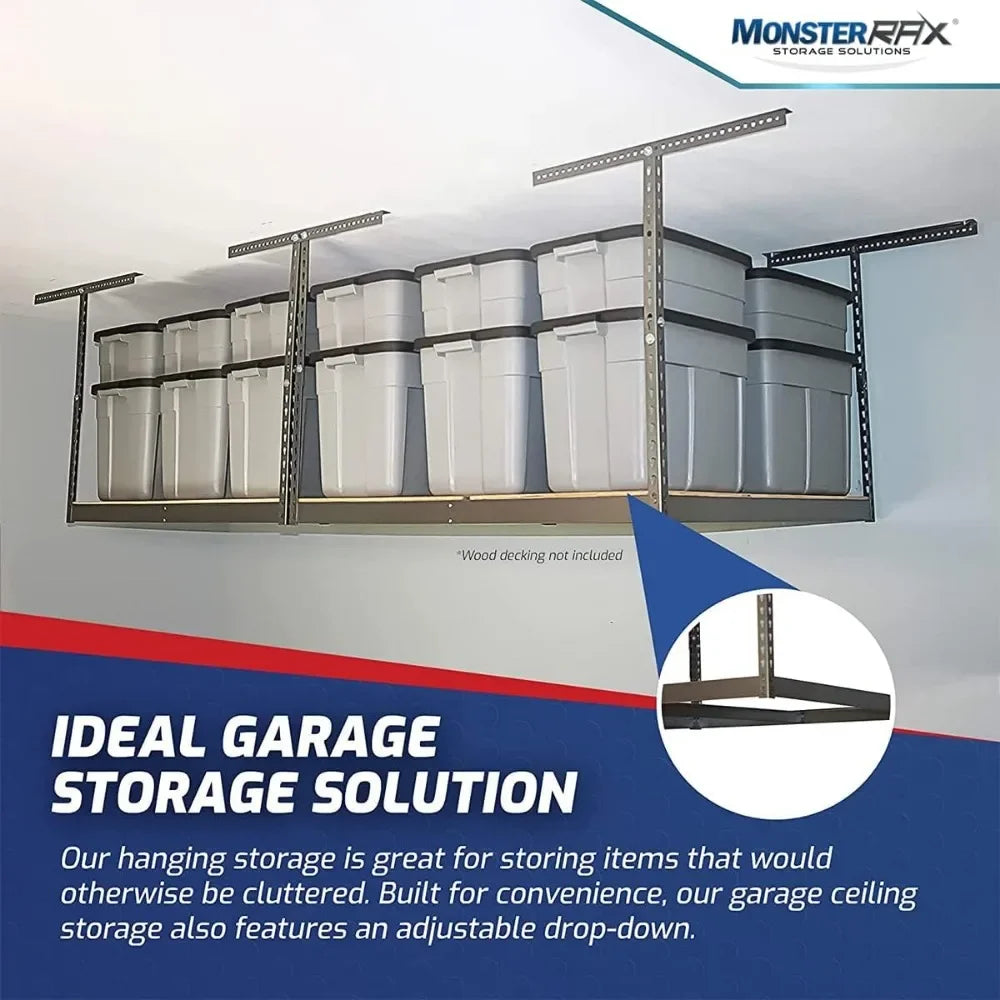 4x8 Overhead Garage Hanging Storage Rack Frame Kit Adjustable 18"-33"