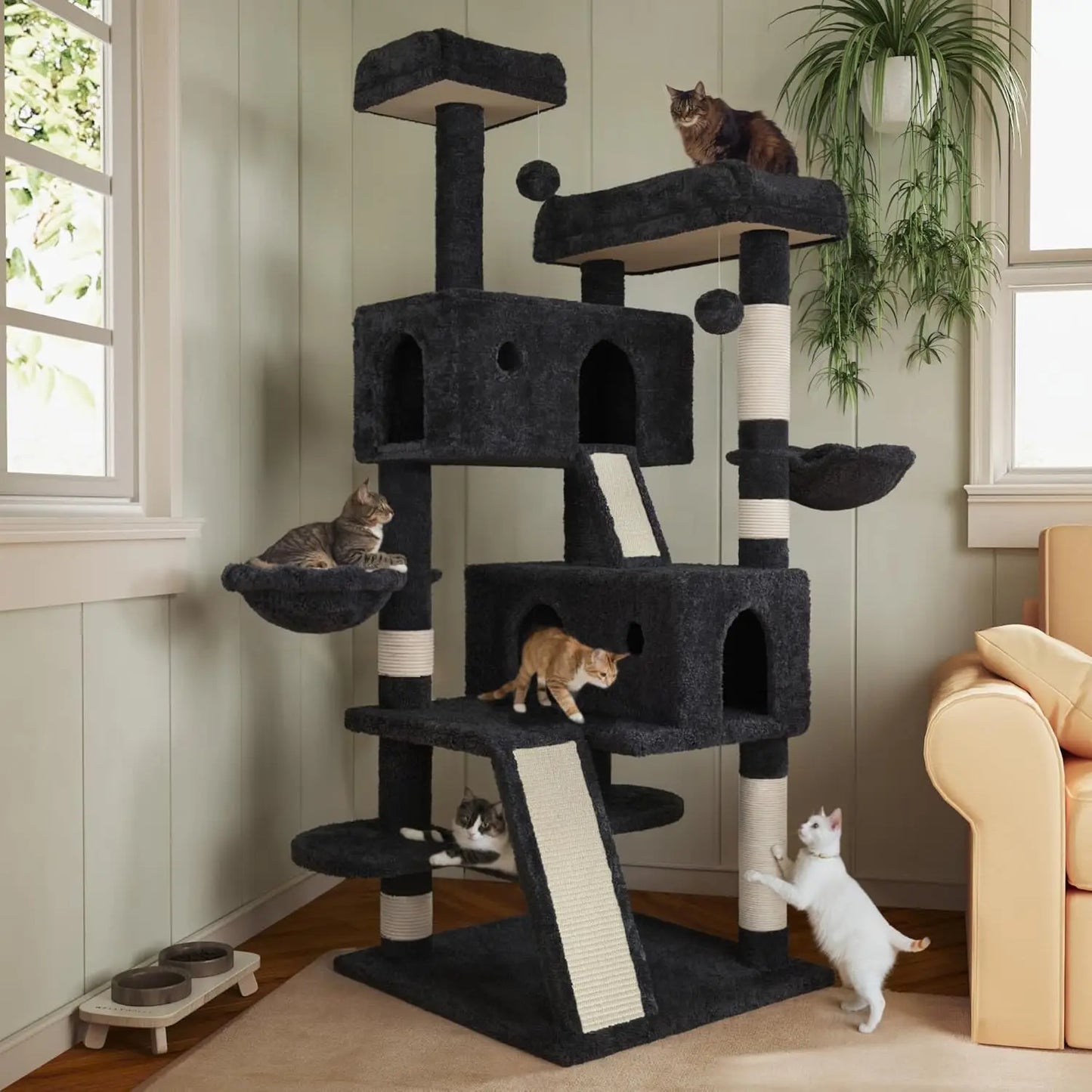 66 Inches Multi-Level Large Cat Tree Tower for Indoor Big Cats