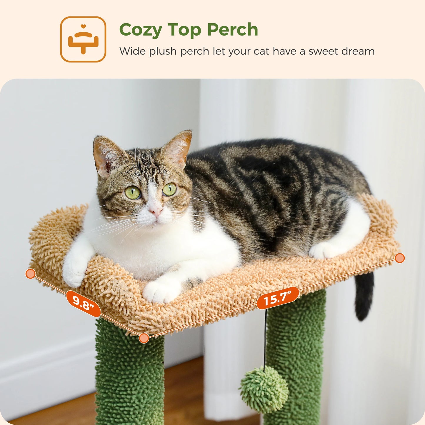4-in-1 Cactus Cat Tree For Indoor Cat, Scratching Post With Hammock