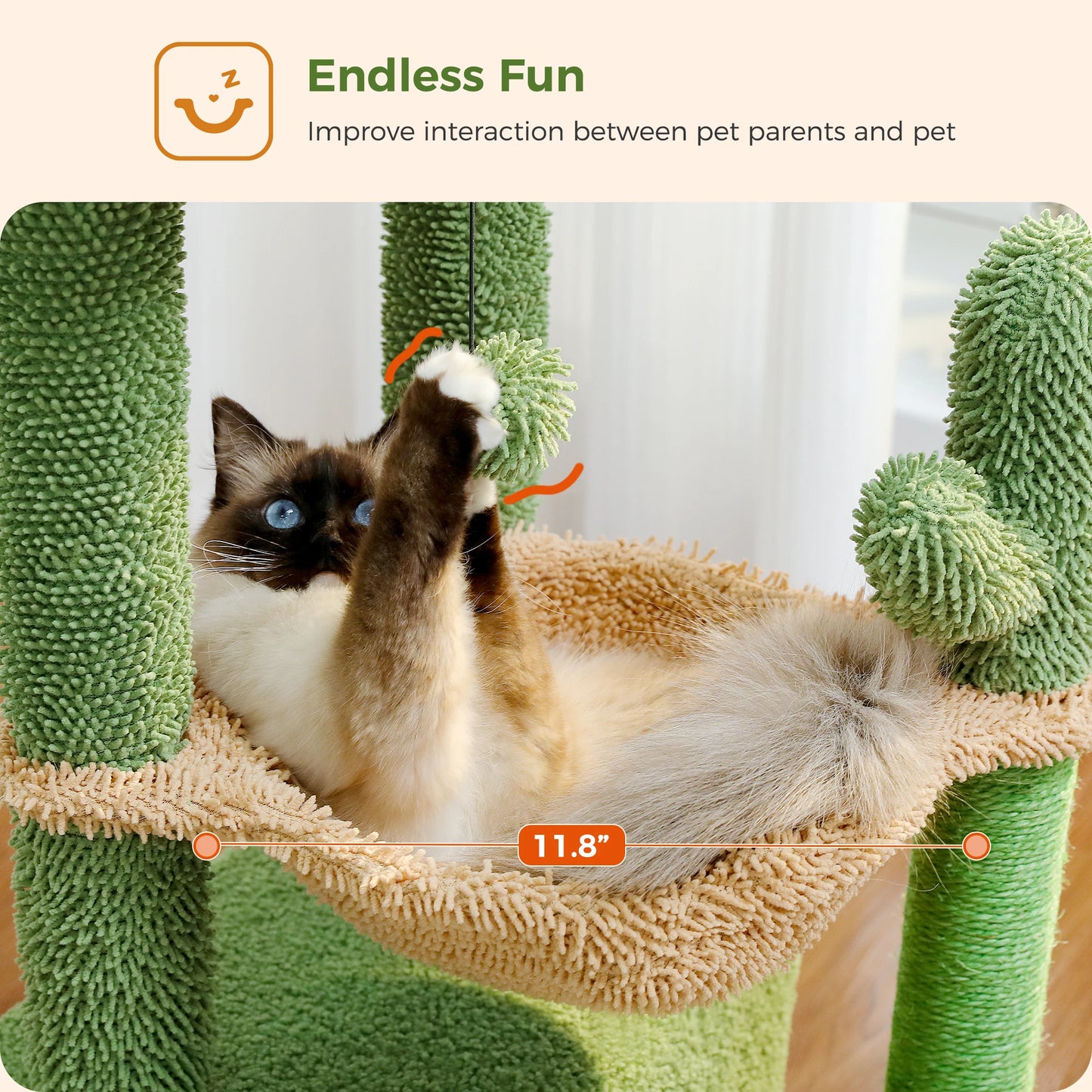 4-in-1 Cactus Cat Tree For Indoor Cat, Scratching Post With Hammock