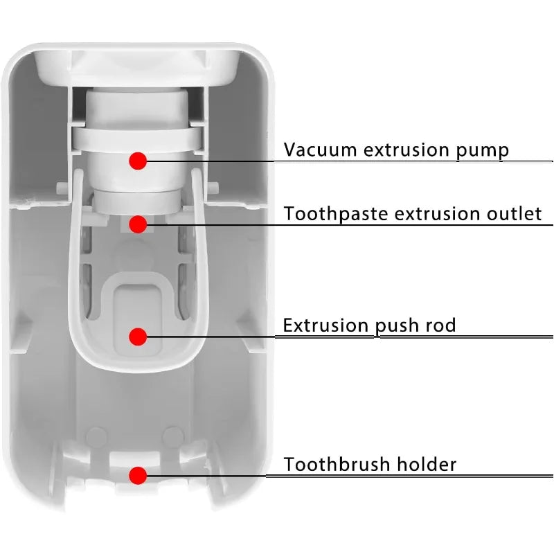 2 Slot Toothbrush Holder and Toothpaste Dispenser Wall Mounted