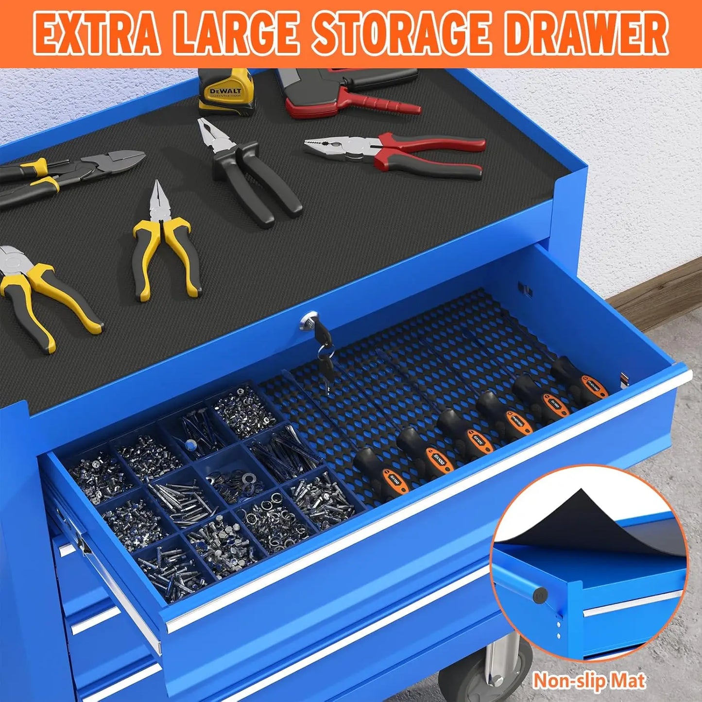 5 Drawers Tool Chest With Wheels, Large Capacity Tool Storage