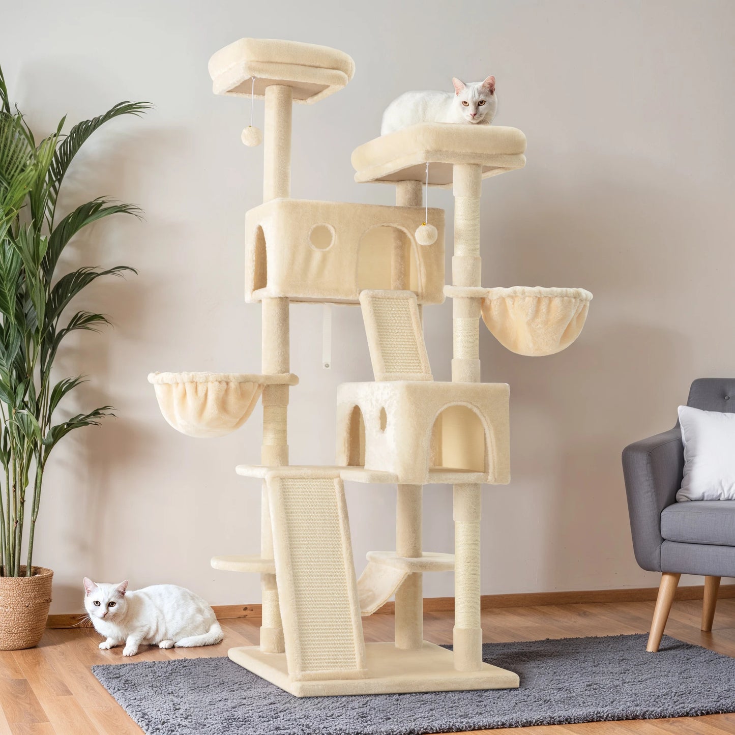 65in Multi-Level Large Cat Tree Cozy Plush Cat Perches