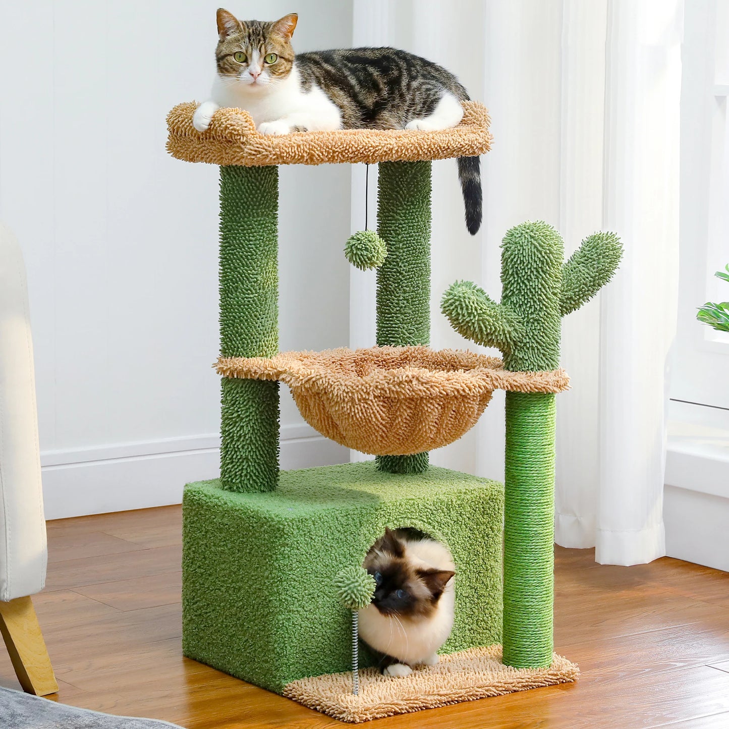 4-in-1 Cactus Cat Tree For Indoor Cat, Scratching Post With Hammock