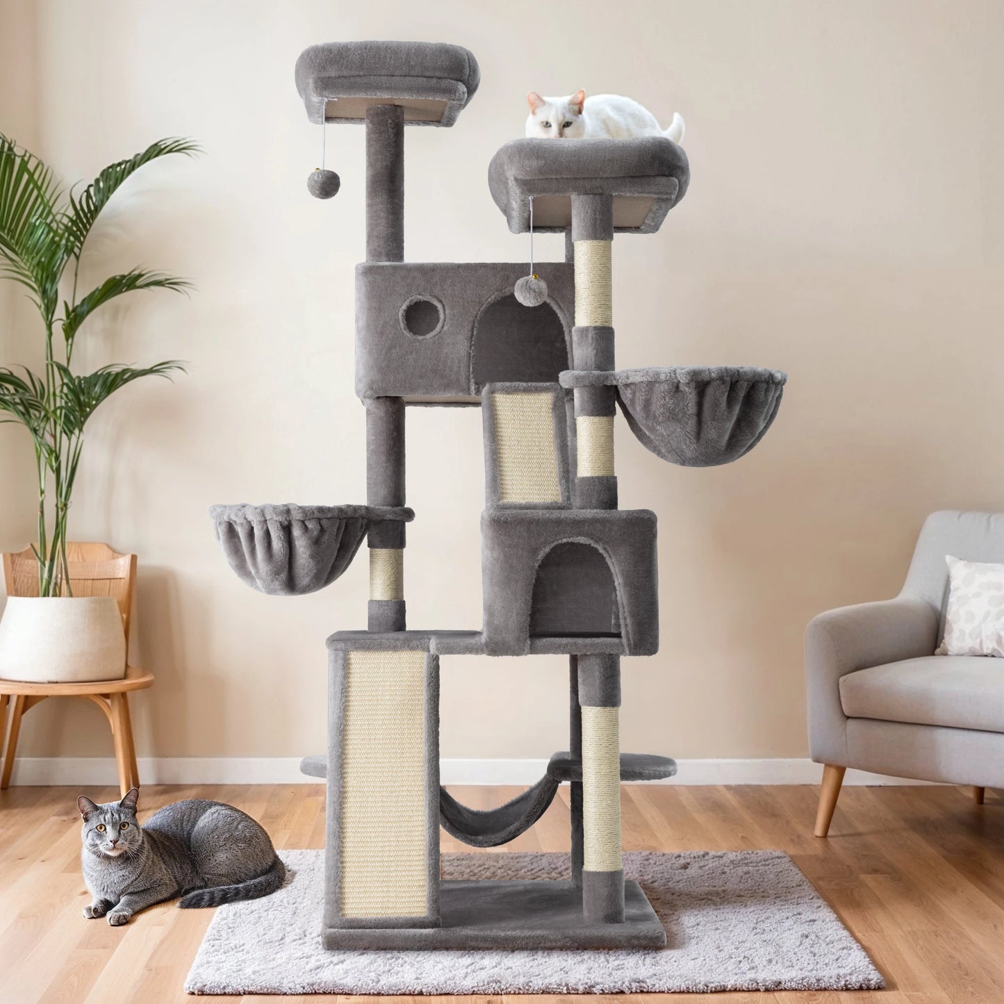 65in Multi-Level Large Cat Tree Cozy Plush Cat Perches