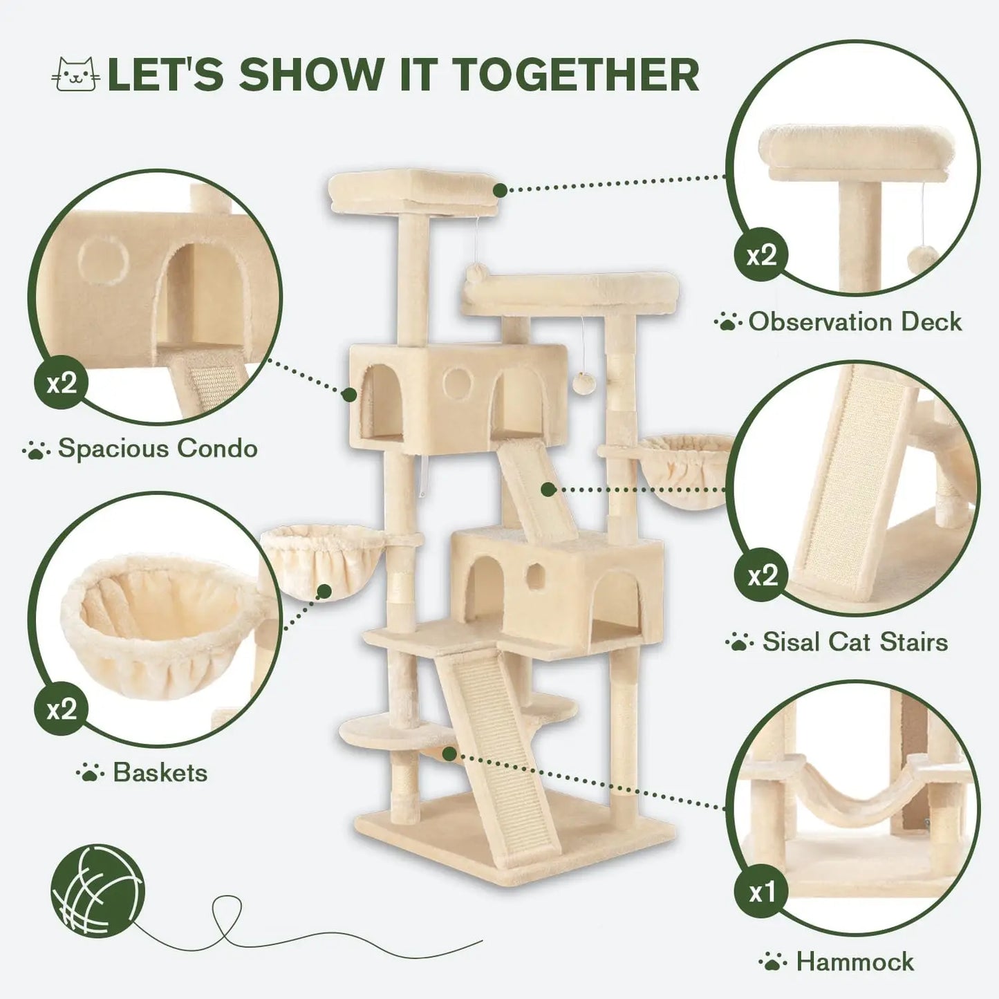 66 Inches Multi-Level Large Cat Tree Tower for Indoor Big Cats