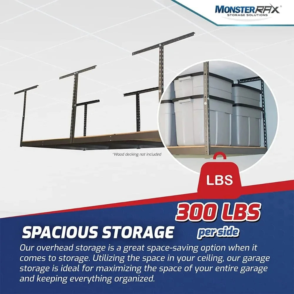 4x8 Overhead Garage Hanging Storage Rack Frame Kit Adjustable 18"-33"