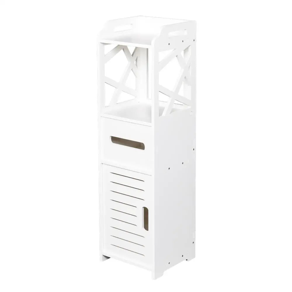 3-Tier White Bathroom Storage Cabinet with 2 Doors