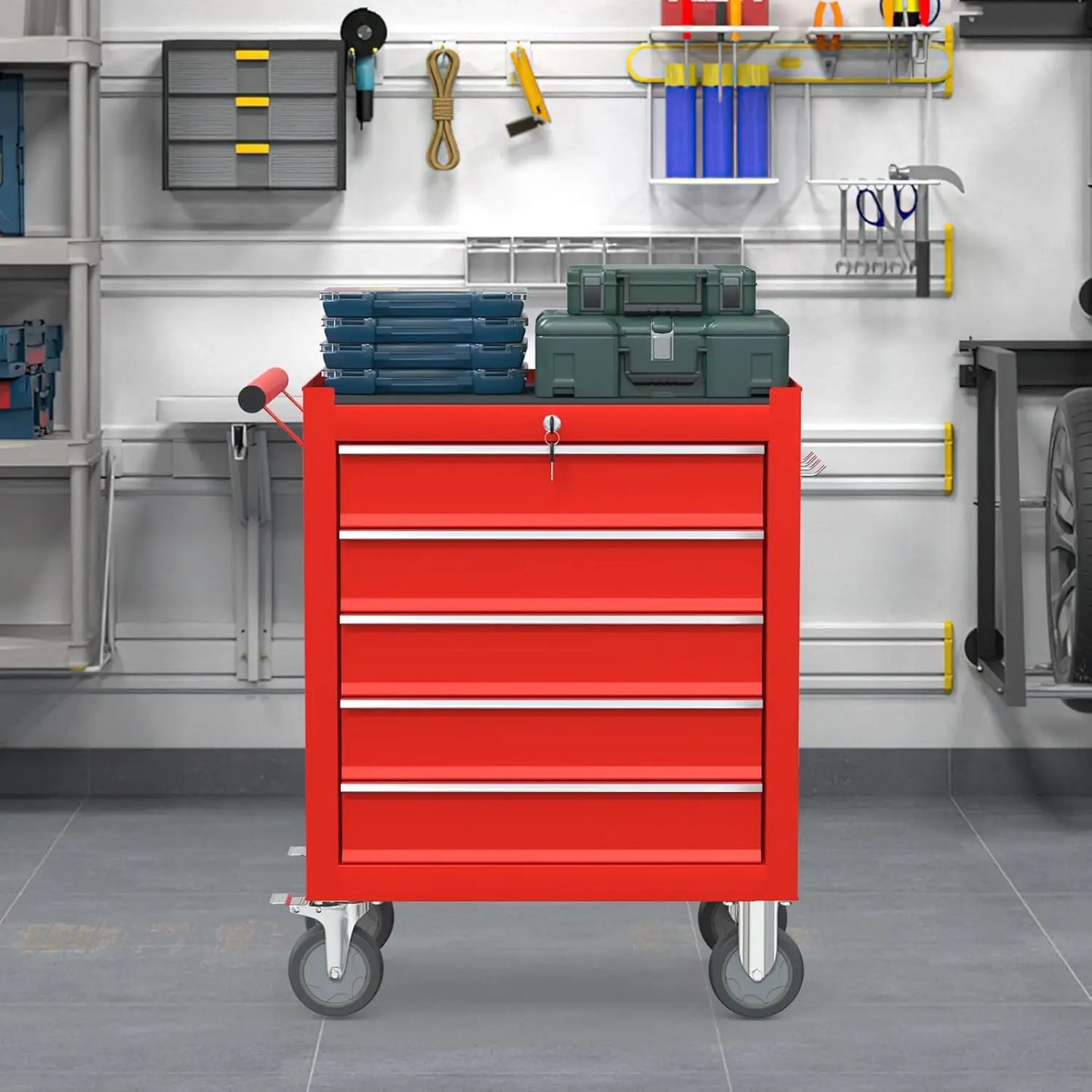 5 Drawers Tool Chest With Wheels, Large Capacity Tool Storage