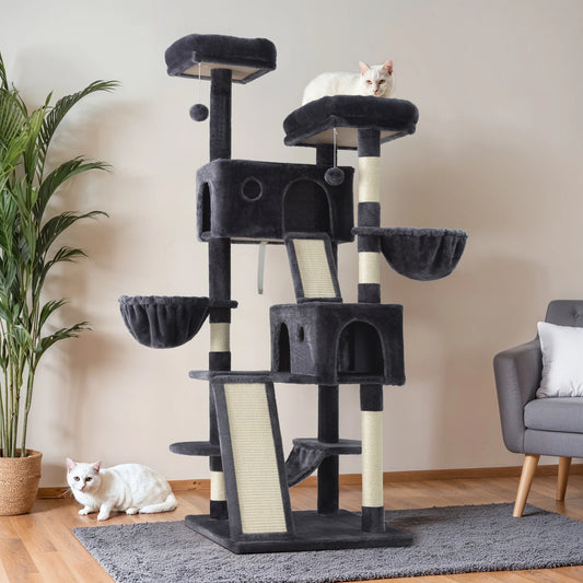 65in Multi-Level Large Cat Tree Cozy Plush Cat Perches