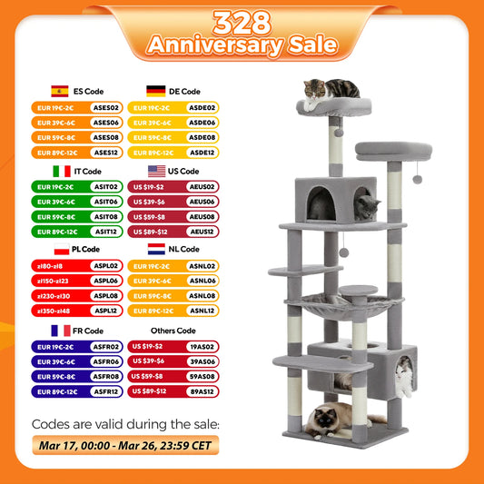 Large Cat Tree And Tower for Indoor Cats With Sisal-Covered Scratching Posts