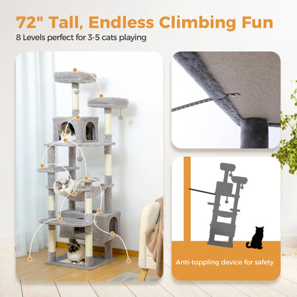 Large Cat Tree And Tower for Indoor Cats With Sisal-Covered Scratching Posts
