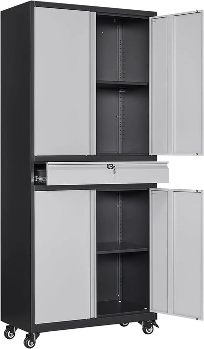Metal Garage Cabinet With Drawer, Doors, Wheels