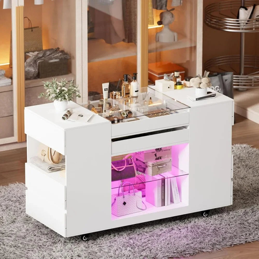 Closet Island Armoire with Glass Top - Jewelry Storage