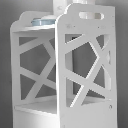 3-Tier White Bathroom Storage Cabinet with 2 Doors