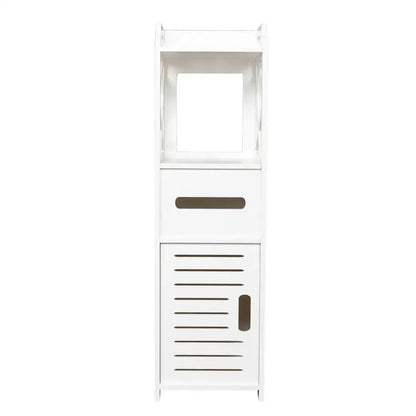 3-Tier White Bathroom Storage Cabinet with 2 Doors