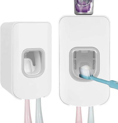 2 Slot Toothbrush Holder and Toothpaste Dispenser Wall Mounted