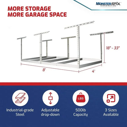 4x8 Overhead Garage Hanging Storage Rack Frame Kit  Adjustable 18"-33"