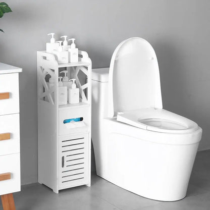 3-Tier White Bathroom Storage Cabinet with 2 Doors