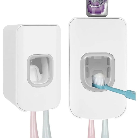 2 Slot Toothbrush Holder and Toothpaste Dispenser Wall Mounted