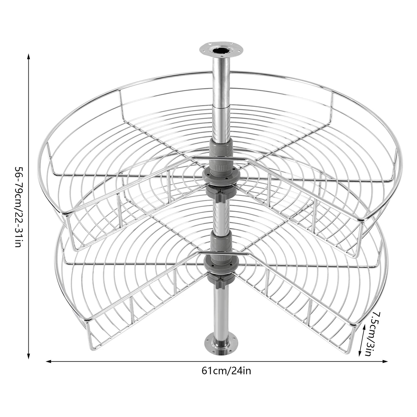 2-Tier Kidney Chrome Lazy Susan 24" Corner Rack