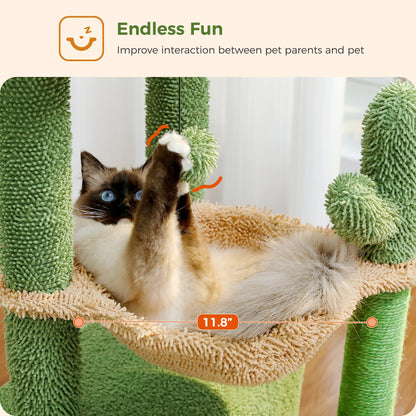 4-in-1 Cactus Cat Tree For Indoor Cat, Scratching Post With Hammock