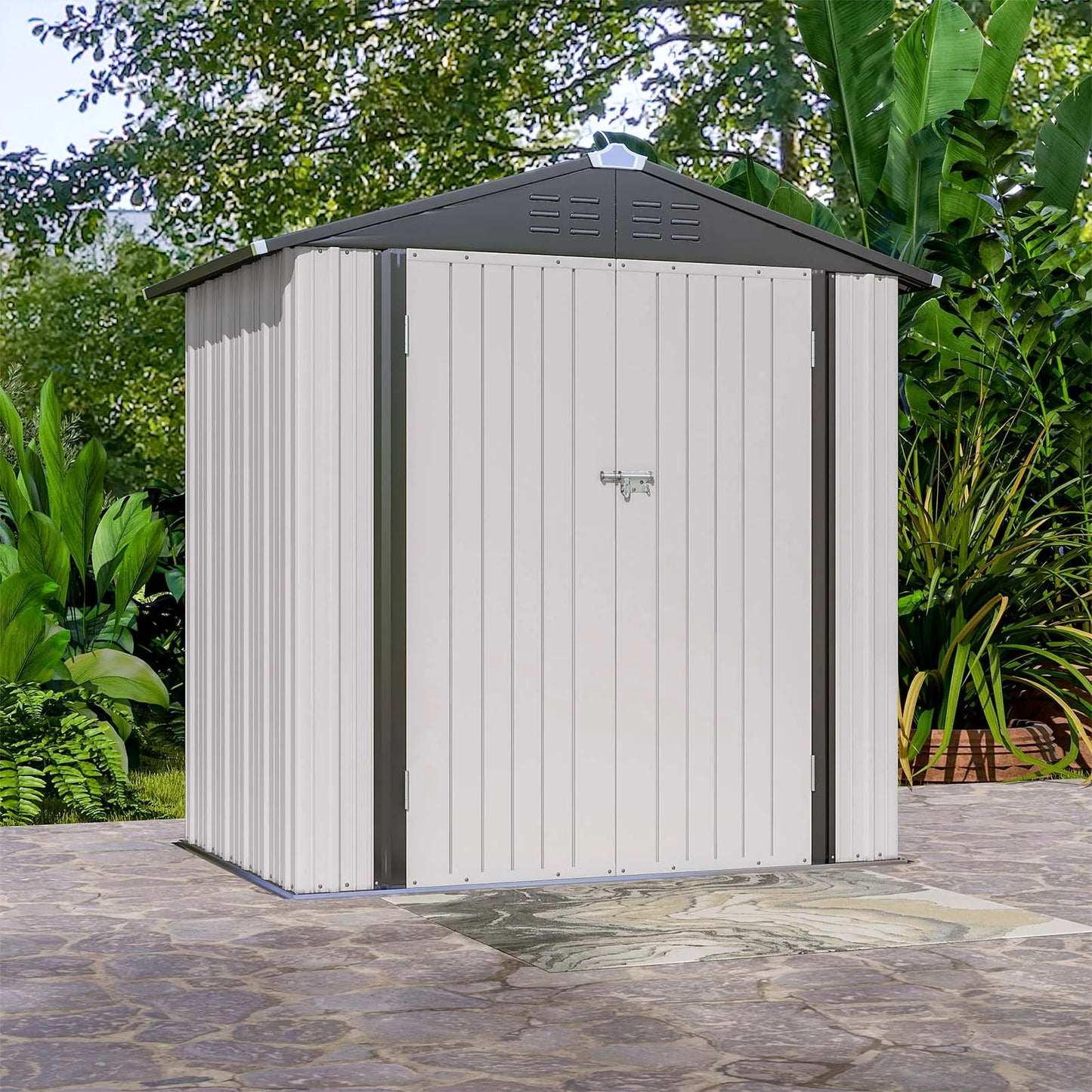 Victone 6' x 4' Metal Outdoor Storage Shed with Door & Lock for Backyard