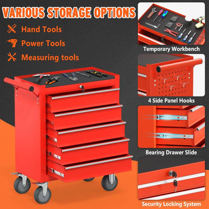 5 Drawers Tool Chest With Wheels, Large Capacity Tool Storage