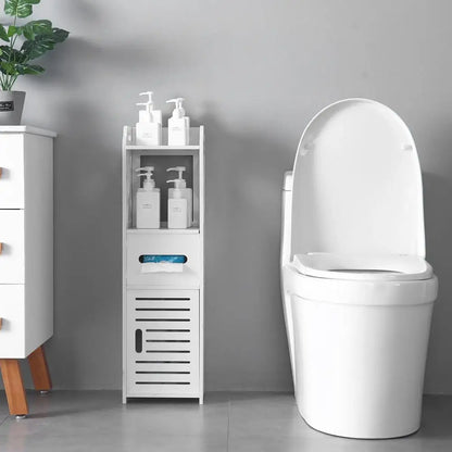 3-Tier White Bathroom Storage Cabinet with 2 Doors