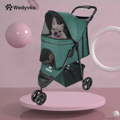3 Wheel Foldable Cat Dog Stroller with Storage Basket