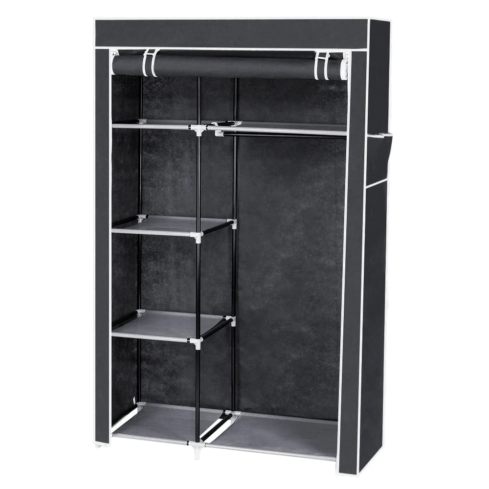 64" Portable Closet Storage Wardrobe Organizer Clothes Rack with Shelves Gray