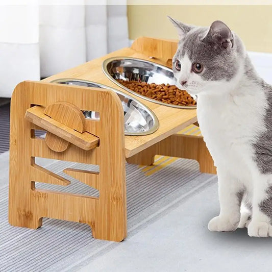 Pet Double Feeding Bowl Tilted Elevated Dishes Adjustable Height