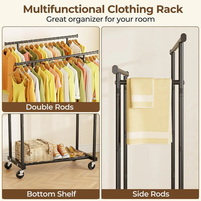Double Rods Rolling Clothes Rack,