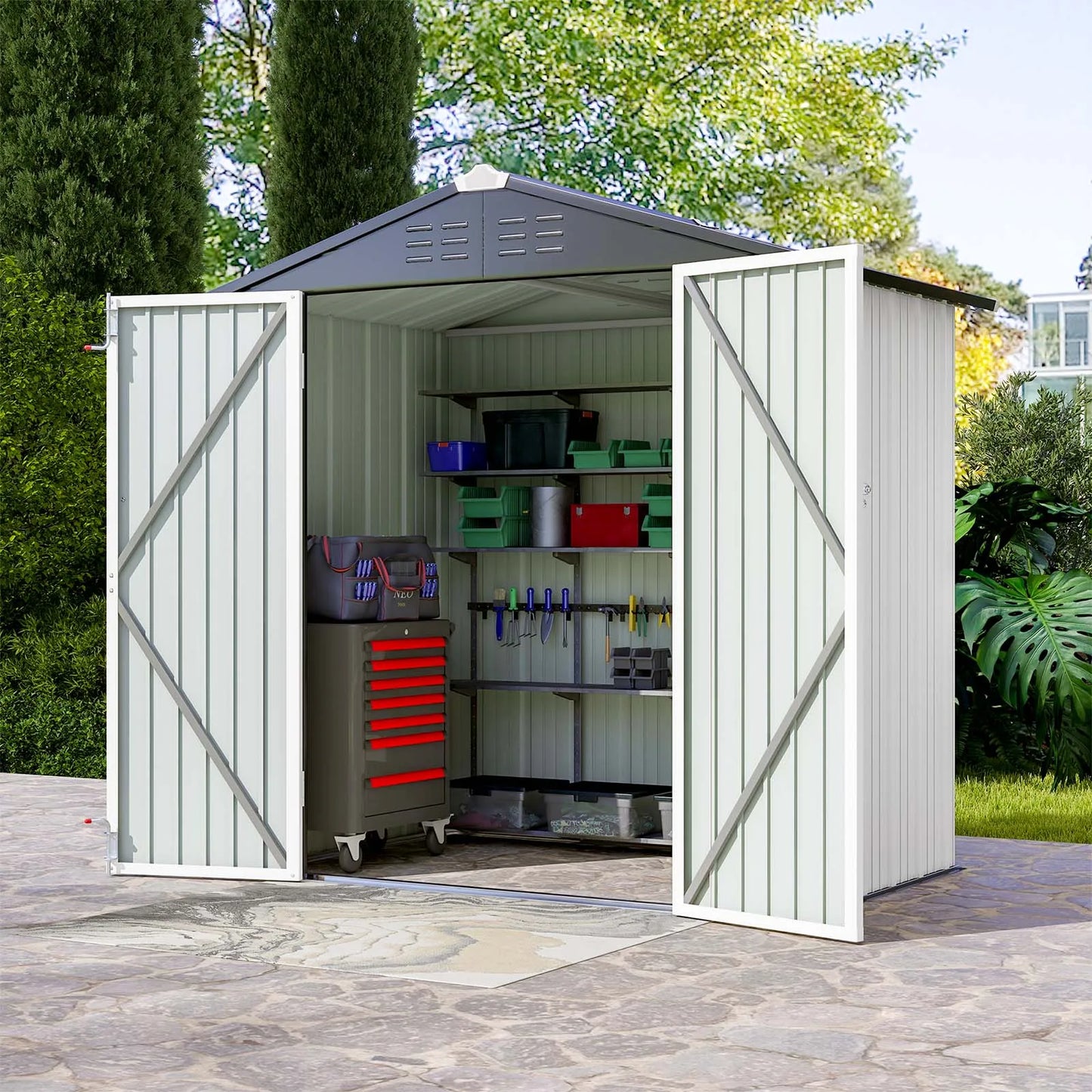 Victone 6' x 4' Metal Outdoor Storage Shed with Door & Lock for Backyard