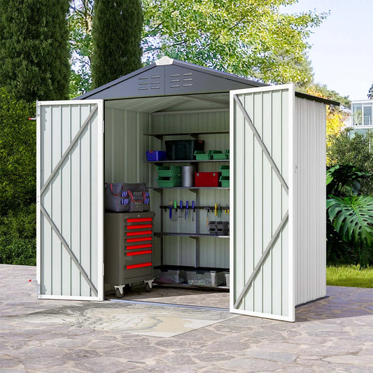 Victone 6' x 4' Metal Outdoor Storage Shed with Door & Lock for Backyard