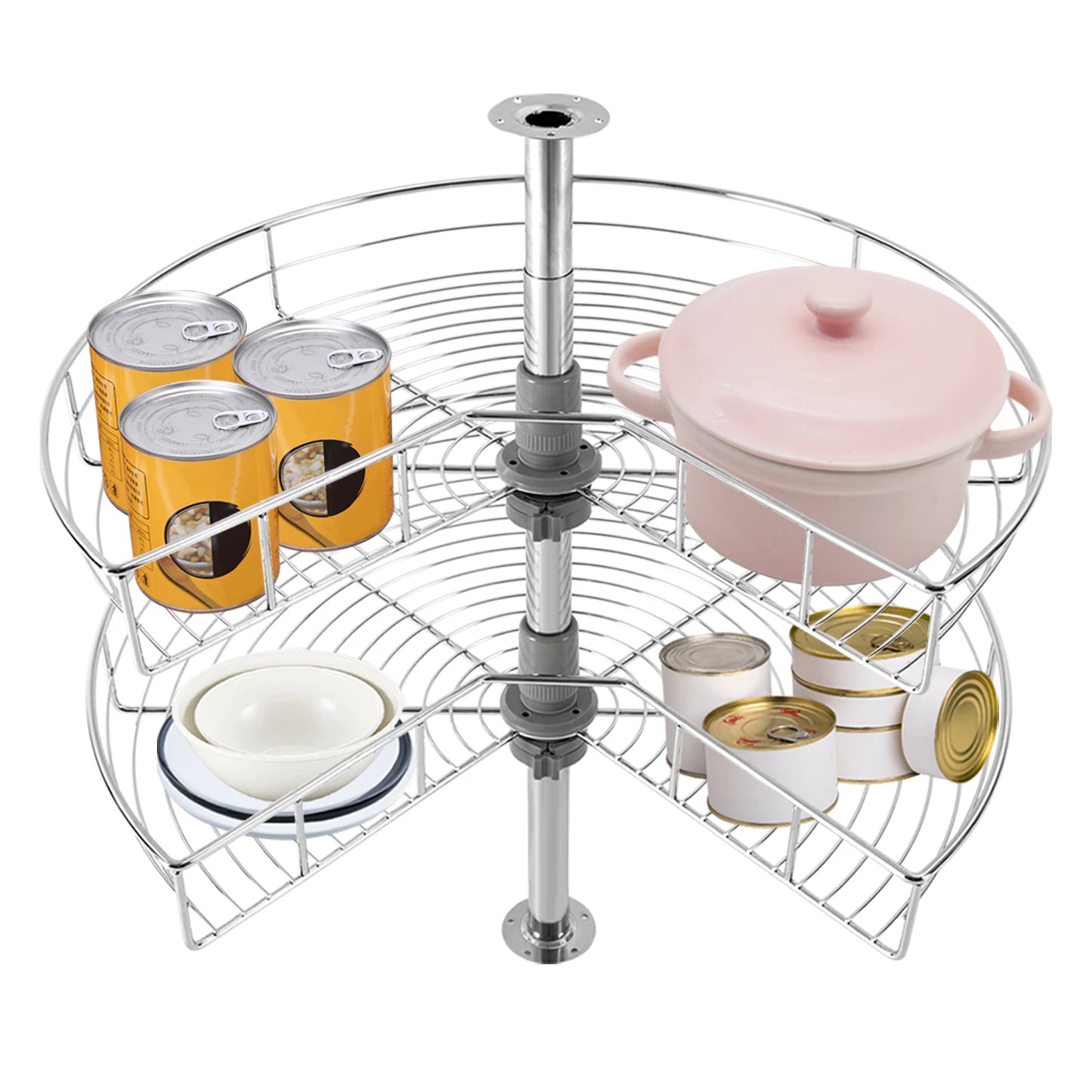 2-Tier Kidney Chrome Lazy Susan 24" Corner Rack