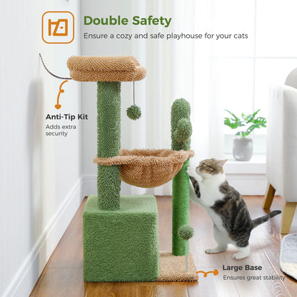 4-in-1 Cactus Cat Tree For Indoor Cat, Scratching Post With Hammock