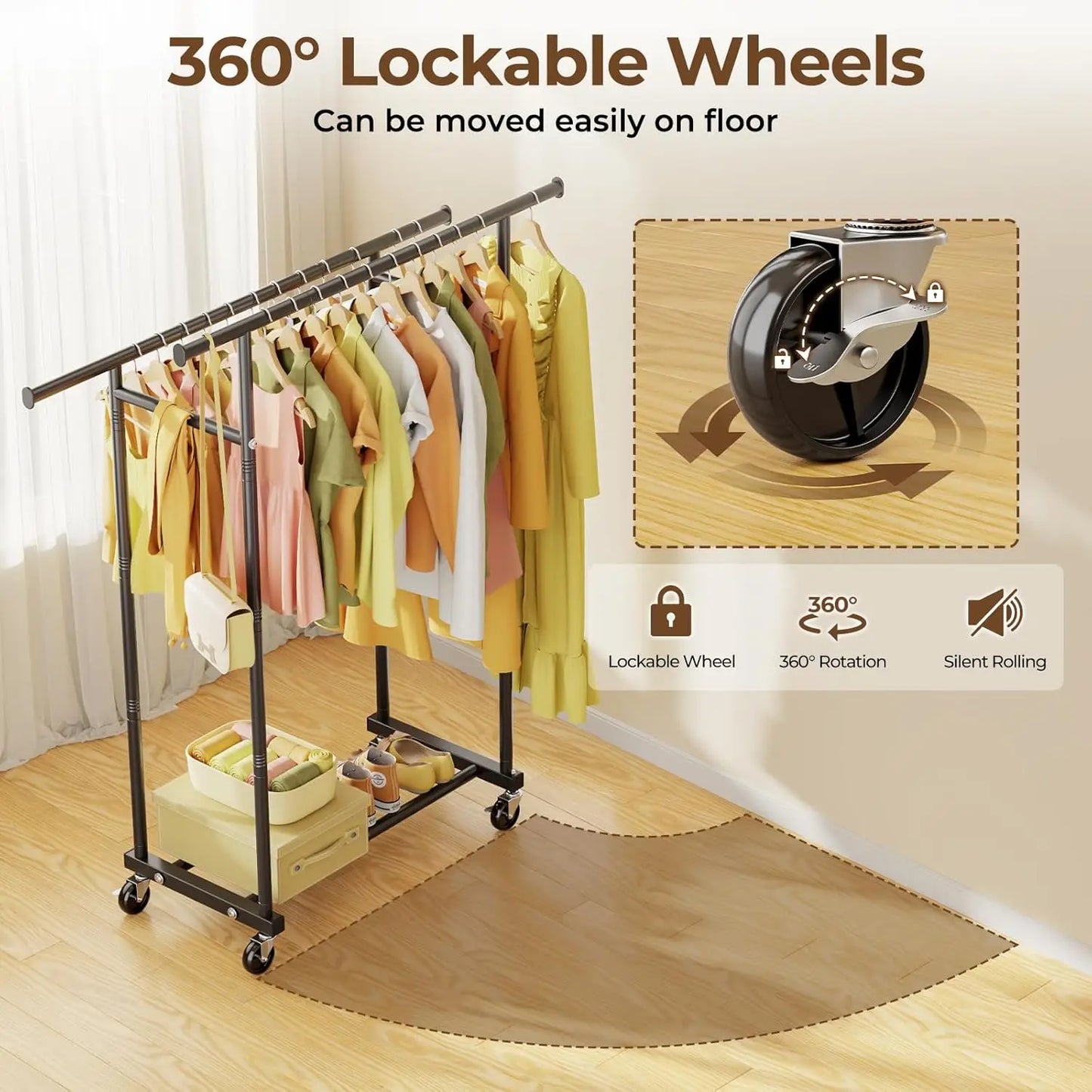 Double Rods Rolling Clothes Rack,
