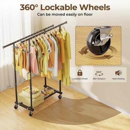 Double Rods Rolling Clothes Rack,