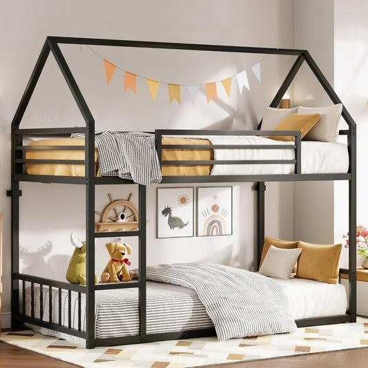 Metal Twin Bunk Bed XL Over Twin XL, With Ladder