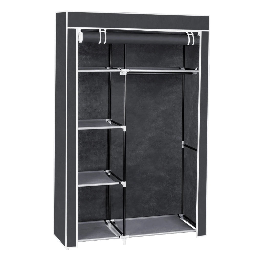 64" Portable Closet Storage Wardrobe Organizer Clothes Rack with Shelves Gray