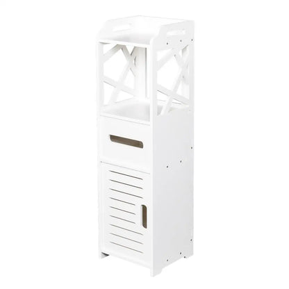 3-Tier White Bathroom Storage Cabinet with 2 Doors