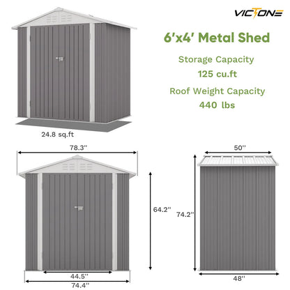 Victone 6' x 4' Metal Outdoor Storage Shed
